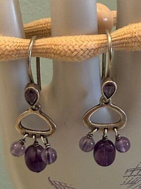 Silpada 925 Sterling Silver Amethyst Bead Dangle Earrings